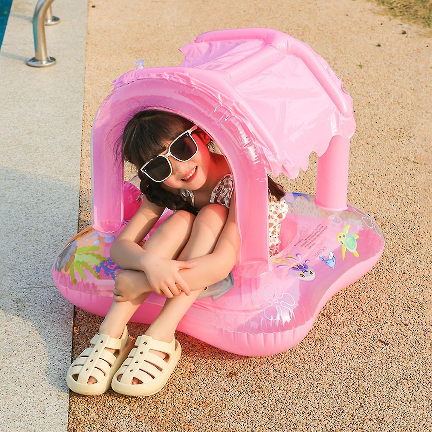 Baby Swim Ring Inflatable Pool Float with Handle UPF 50+ Sun Protection for Children 3 to 36 Months Blue V1188-TR101-24071-2