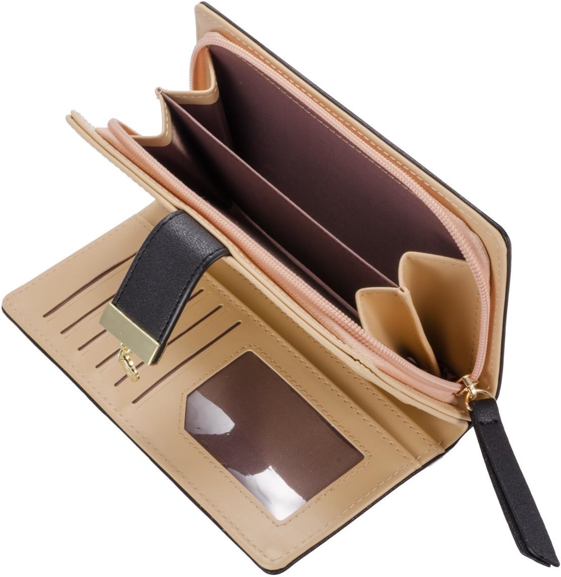 Women's Large Capacity Long Wallet Hollow Leaf Design Black V1188-TR101-24871-1