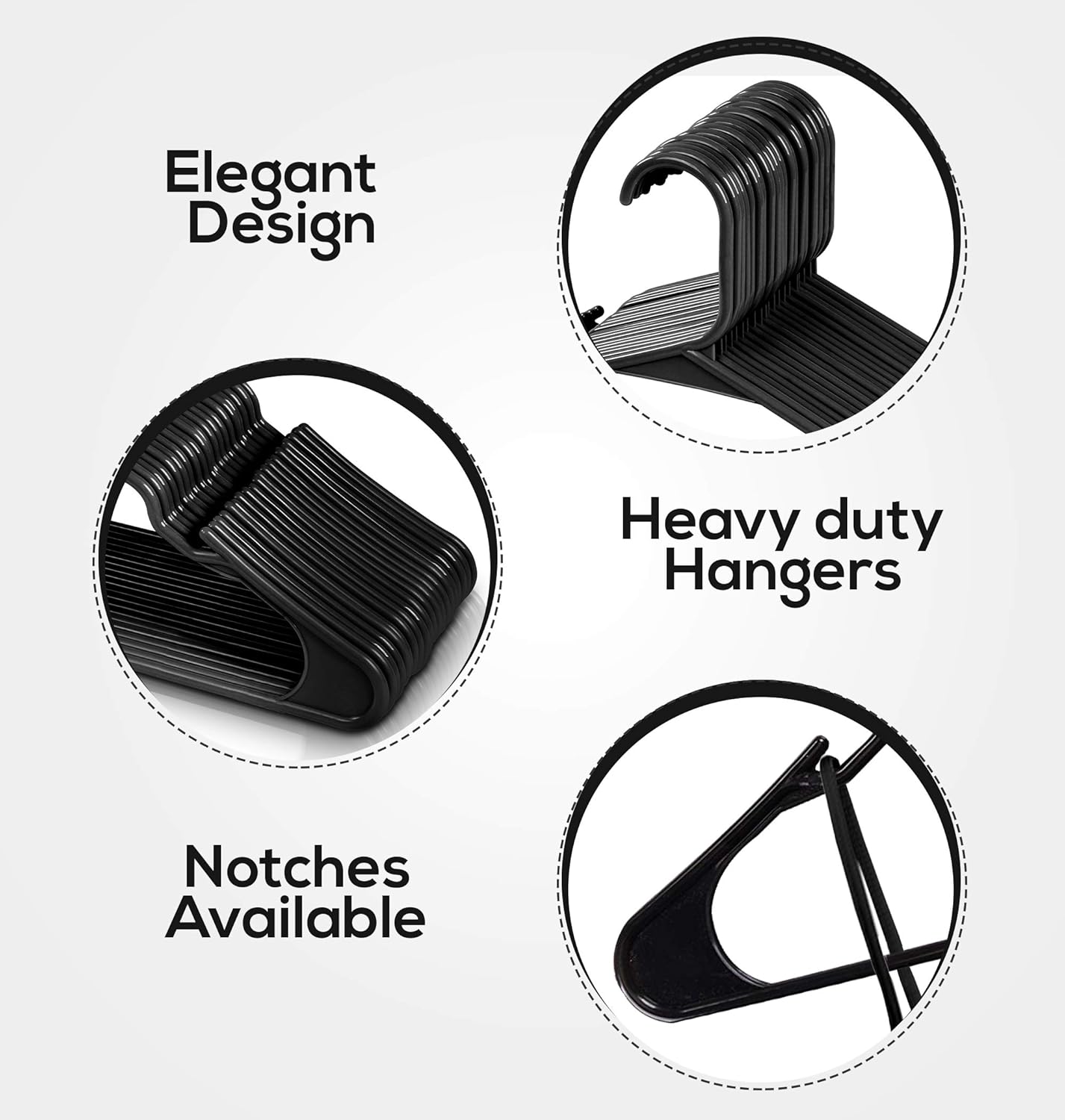 Plastic Clothes Hangers 20 Pack Space Saving Durable with Shoulder Groove Black V1188-TR101-28998-1