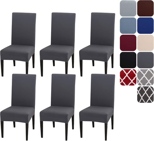 Stretch Chair Covers Set of 4 or 6, Removable Washable Slipcovers for Dining Chairs, Grey Pack of 6, for Home V1188-TR101-30916-10