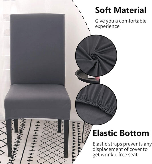 Stretch Chair Covers Set of 4 or 6, Removable Washable Slipcovers for Dining Chairs, Grey Pack of 6, for Home V1188-TR101-30916-10