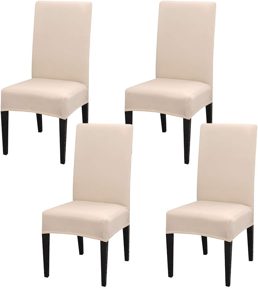 Stretch Washable Chair Covers Set of 4, Removable Slipcovers for Hotel, Beige V1188-TR101-30916-2