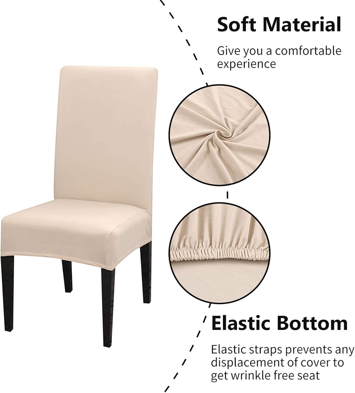 Stretch Washable Chair Covers Set of 4, Removable Slipcovers for Hotel, Beige V1188-TR101-30916-2