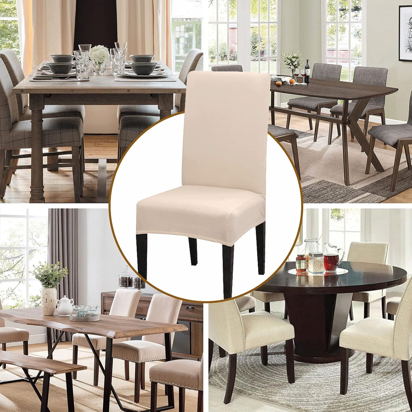 Stretch Washable Chair Covers Set of 4, Removable Slipcovers for Hotel, Beige V1188-TR101-30916-2