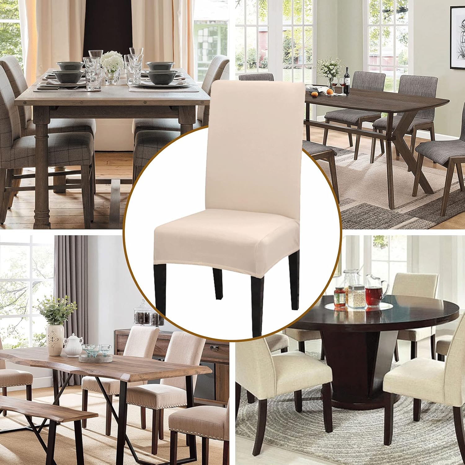 Stretch Washable Chair Covers Set of 4, Removable Slipcovers for Hotel, Beige V1188-TR101-30916-2