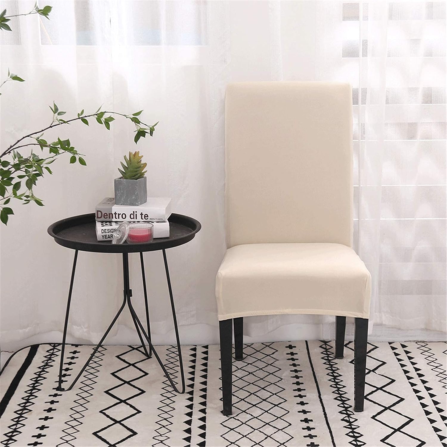 Stretch Washable Chair Covers Set of 4, Removable Slipcovers for Hotel, Beige V1188-TR101-30916-2