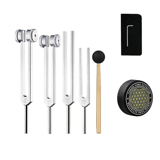 Healing Tuning Forks Set with 128Hz 136.1Hz 256Hz 384Hz Frequencies and Hockey Puck Activator for Chakra V1188-TR101-34420-1