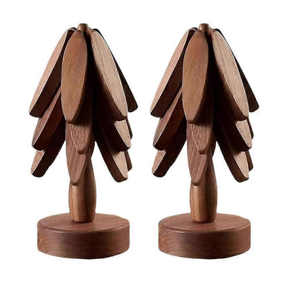 Tree Shape Wooden Coasters Set of 2, Wooden Insulation Mat V1188-TR101-41178-1