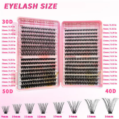 Eyelash Extension Kit with D-Curl for Beginners, Individual False Eyelashes, Pre-made Cluster Lashes, V1188-TR101-41871-1