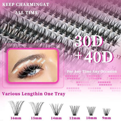 Eyelash Extension Kit with D-Curl for Beginners, Individual False Eyelashes, Pre-made Cluster Lashes, V1188-TR101-41871-1