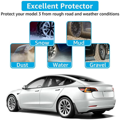 Tesla Model 3 Mud Guards Set of 4 Front and Rear Fenders White Compatible with Tesla V1188-TR101-47223-5