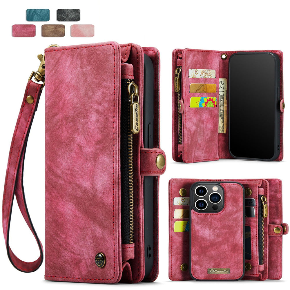 iPhone 16 Plus Leather Wallet Case with Magnetic Zipper Pocket Card Holder Compatible withSamsung Dark Pink V1188-TR101-49383-54