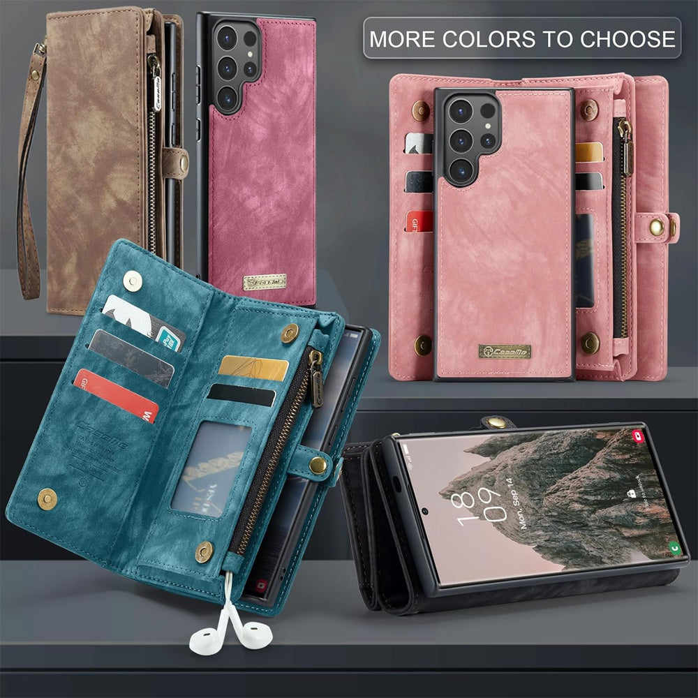 iPhone 16 Plus Leather Wallet Case with Magnetic Zipper Pocket Card Holder Compatible withSamsung Dark Pink V1188-TR101-49383-54