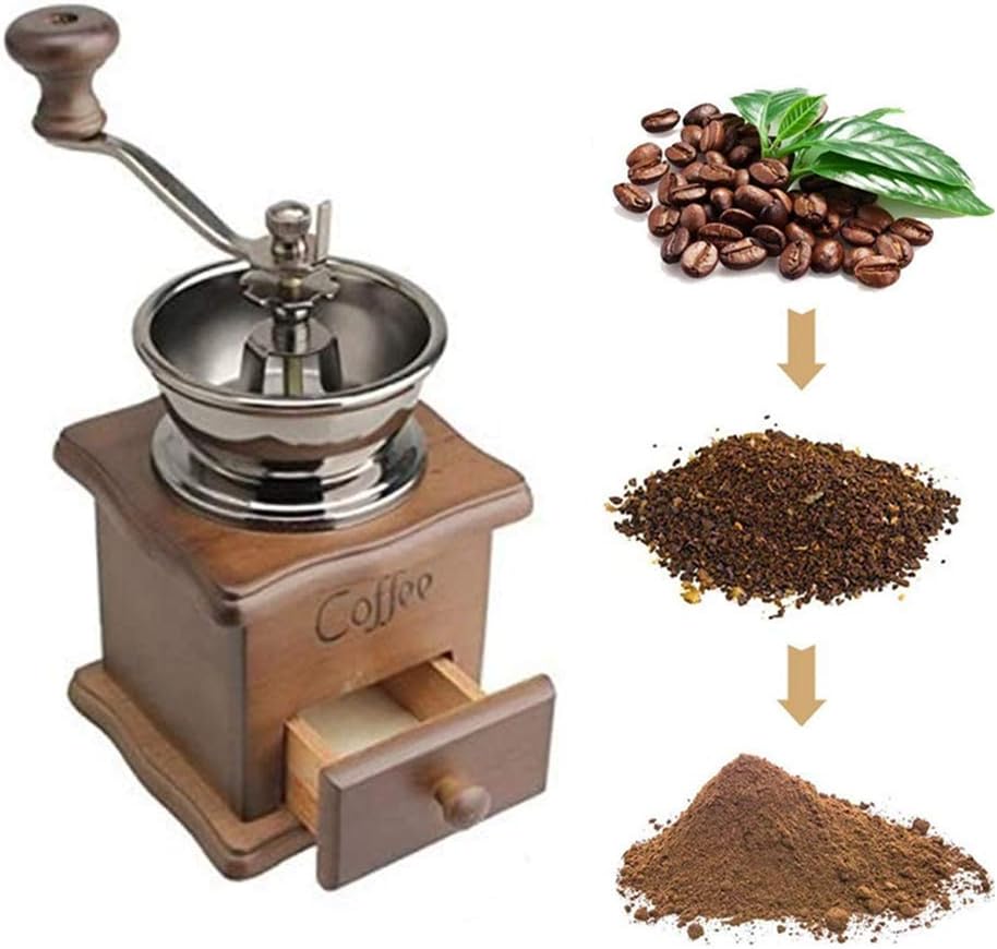 Retro Wooden Coffee Grinder Hand-Cranked Ceramic Burr Compatible with Braun Oral-B Philips V1188-TRY101-05022-1