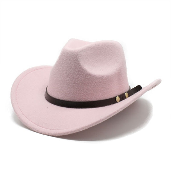 Cowboy Hat Pink Felt Rolled Brim Riding Hat for Men Women Compatible with American Western Style V1188-TRY101-07114-4