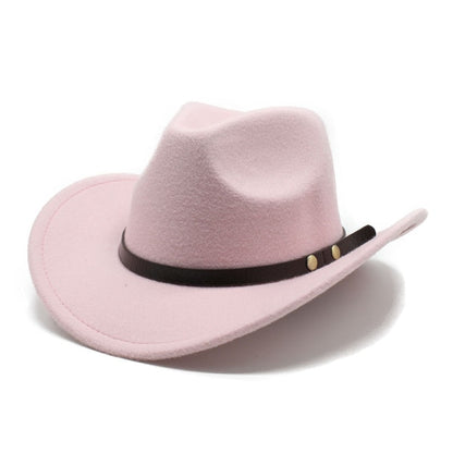 Cowboy Hat Pink Felt Rolled Brim Riding Hat for Men Women Compatible with American Western Style V1188-TRY101-07114-4
