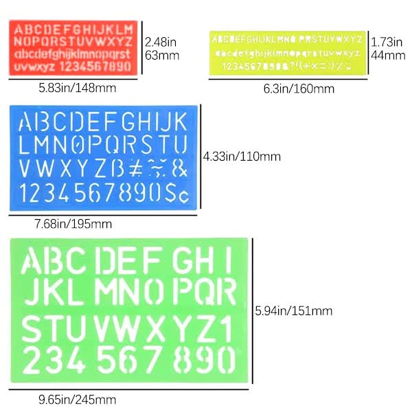 4-piece stencil set, letter stencils, plastic number stencils, stencils in various sizes, painting stencils V1188-TSCJ-70986