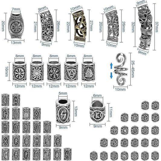 Kryc 80 Rune Beads Set with 300 Rubber Bands for DIY Viking Beard and Hair Beads Antique Nordic Jewelry V1188-TSCJ-73060