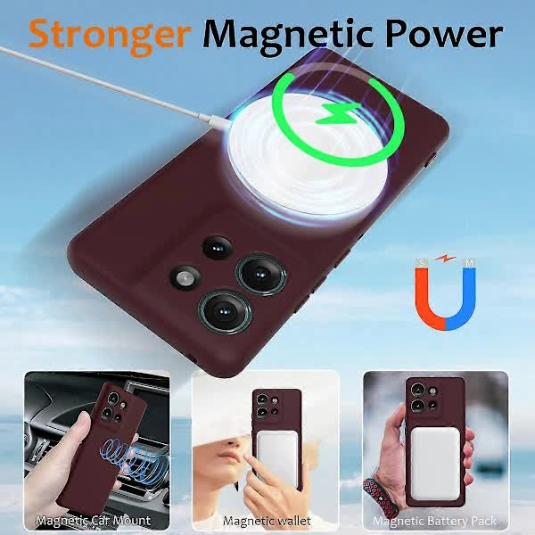 Motorola Edge 50 5G Case MagSafe Compatible Liquid Silicone Case with Lanyard Black Multicolor Burgundy V1188-TSCJ-78222