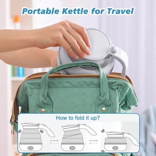 Foldable Electric Travel Kettle with Detachable Cord Silicone Collapsible Kettle V1188-TSCJ-87584