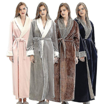 Women's Fleece Bathrobe Dressing Gown Long Warm Soft Robe Coffee Color XL Size V1188-TSCJ-89036