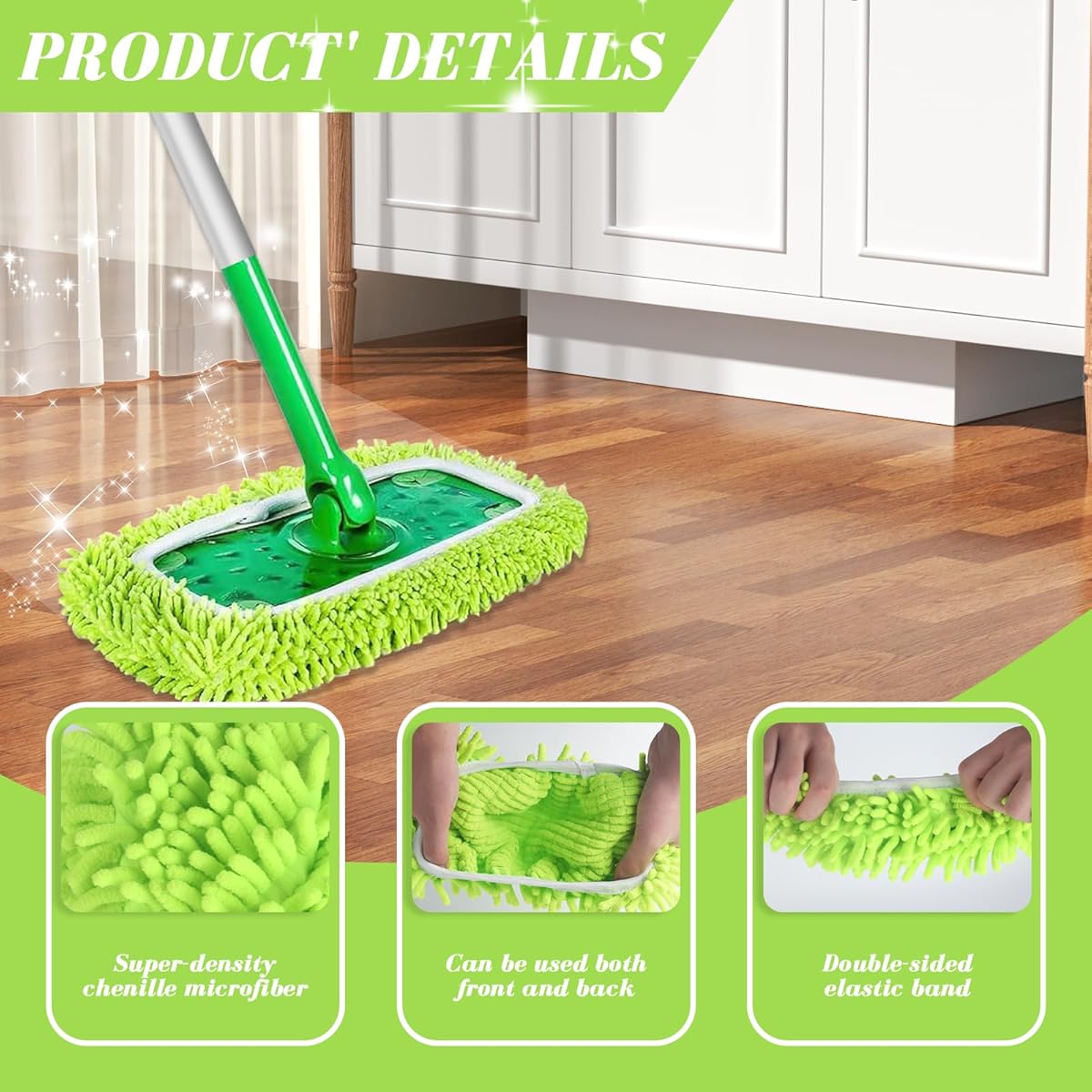 Microfiber Mop Refill Cloths for Swiffer Sweeper and Steam Mops, Reusable Washable Pads for Tile Floors V1188-TSFD-3331-1
