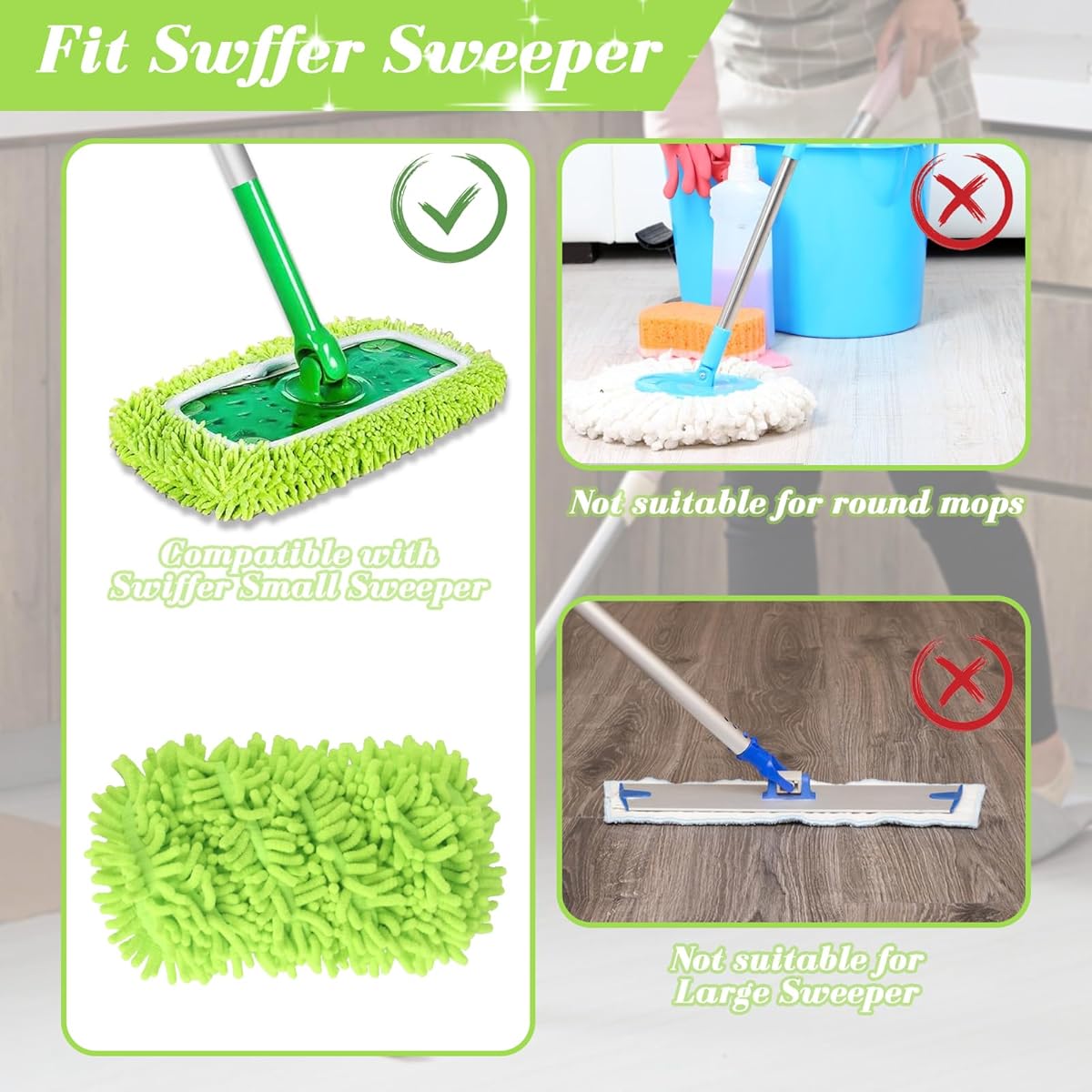 Microfiber Mop Refill Cloths for Swiffer Sweeper and Steam Mops, Reusable Washable Pads for Tile Floors V1188-TSFD-3331-1