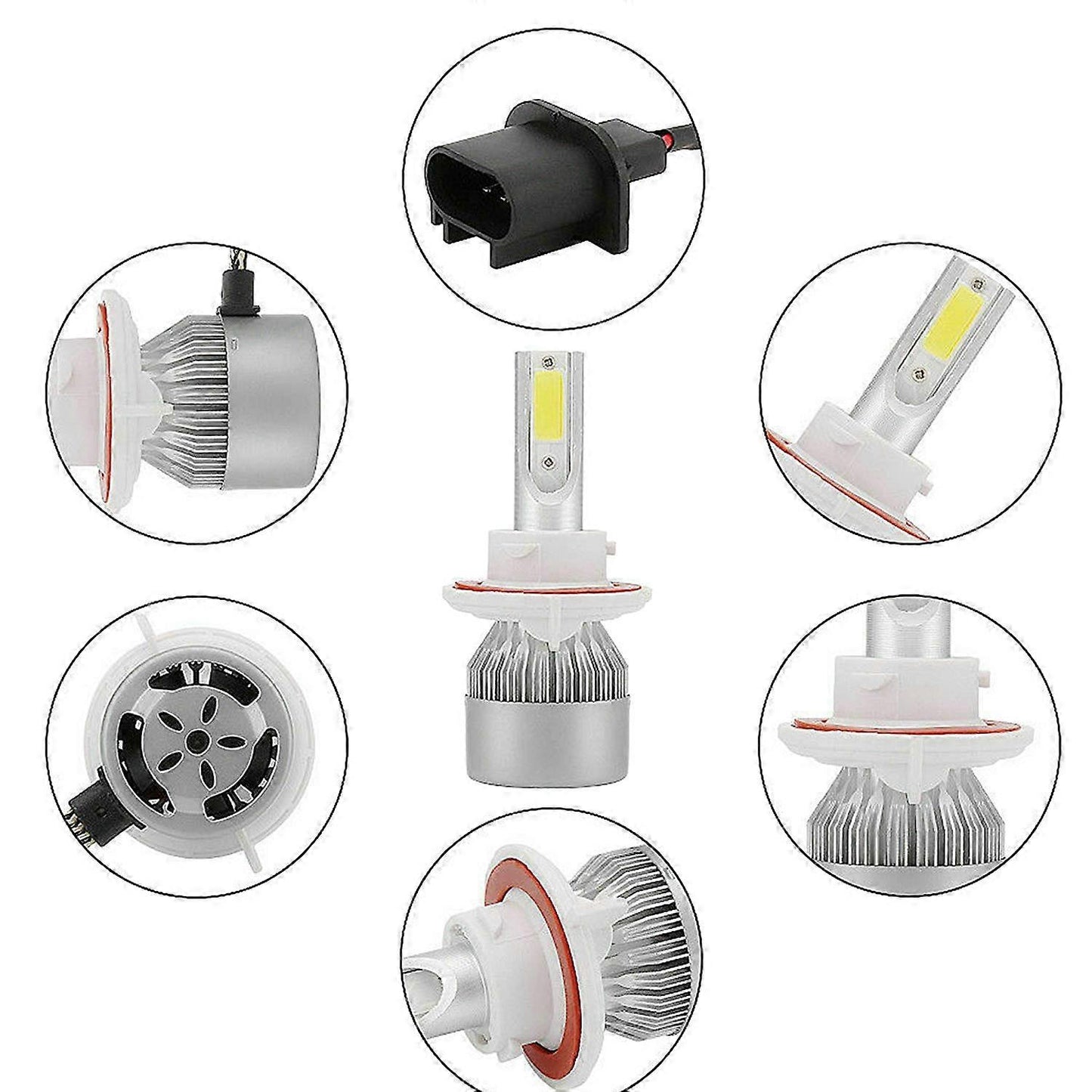 (2-pack) H13/9008 LED Headlight (Low Beam and High Beam) C6 Conversion Kit, 72W 8500LM 6500K Cool White Light V1188-TSFD-6421-1