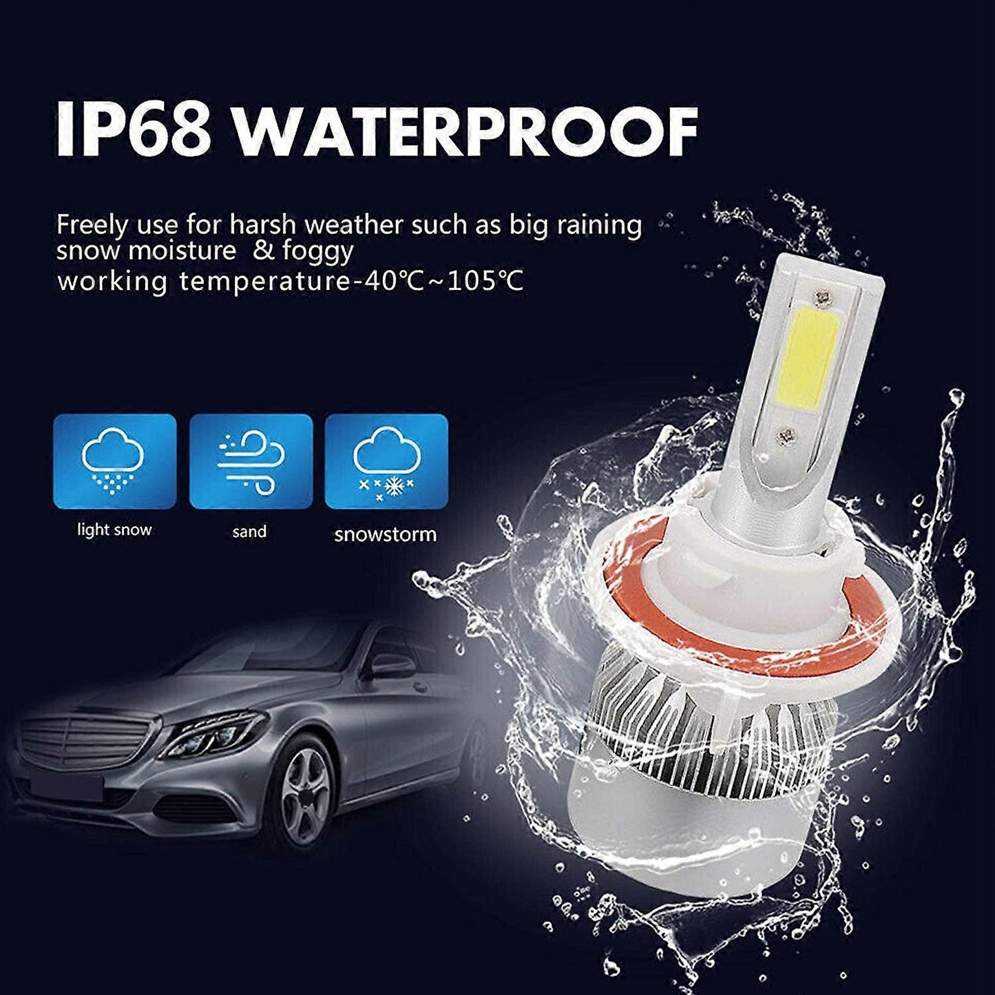 (2-pack) H13/9008 LED Headlight (Low Beam and High Beam) C6 Conversion Kit, 72W 8500LM 6500K Cool White Light V1188-TSFD-6421-1