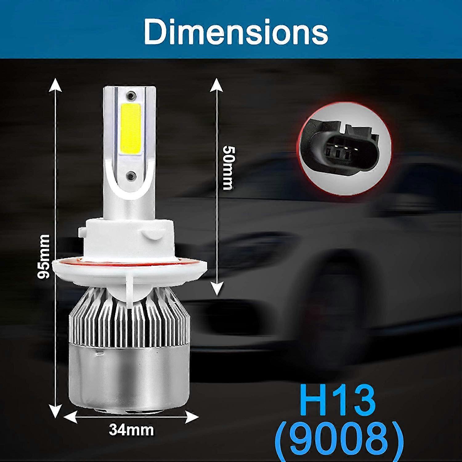 (2-pack) H13/9008 LED Headlight (Low Beam and High Beam) C6 Conversion Kit, 72W 8500LM 6500K Cool White Light V1188-TSFD-6421-1