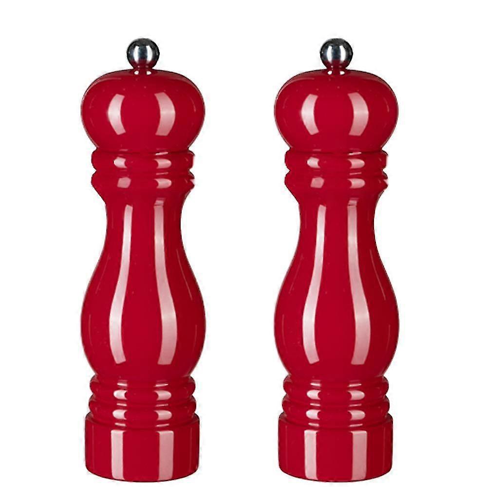 Wooden Pepper Mill Salt and Pepper Shaker with Adjustable Ceramic Rotor 2pcs Red V1188-TSFD-6710-1