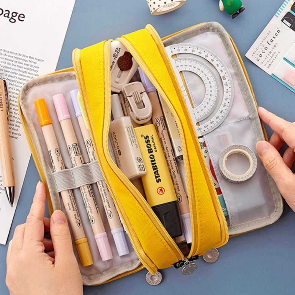 Large Capacity Pencil Case, 3 Compartments, Bag, School Pink V1188-TTRR5-66-5