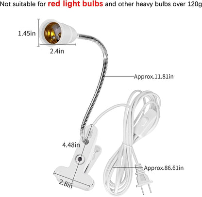 Bahong Clip Desk Lamp Socket,Desk Light Adapter,Clip Light Bulb Holder,E26/E27 Flexible Light Socket,86.6in V1188-WSZ-A-1999
