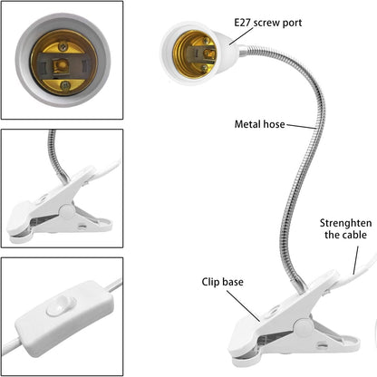 Bahong Clip Desk Lamp Socket,Desk Light Adapter,Clip Light Bulb Holder,E26/E27 Flexible Light Socket,86.6in V1188-WSZ-A-1999