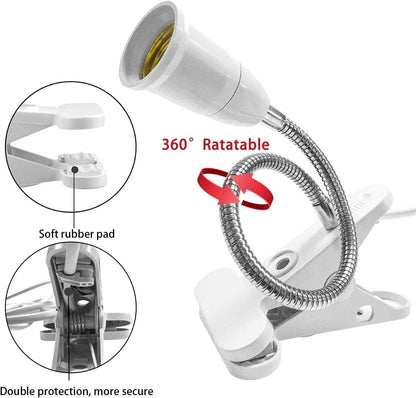 Bahong Clip Desk Lamp Socket,Desk Light Adapter,Clip Light Bulb Holder,E26/E27 Flexible Light Socket,86.6in V1188-WSZ-A-1999