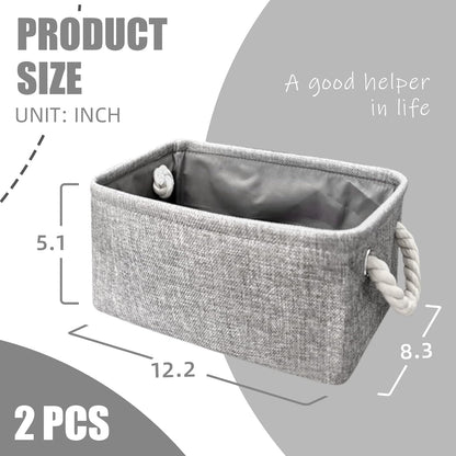 Organizing Fabric Storage Basket Box for Shelves, Nursery, Decorative Baskets(Solid Grey-2 Pack, Small-12.2 * V1188-WSZ-A-2223