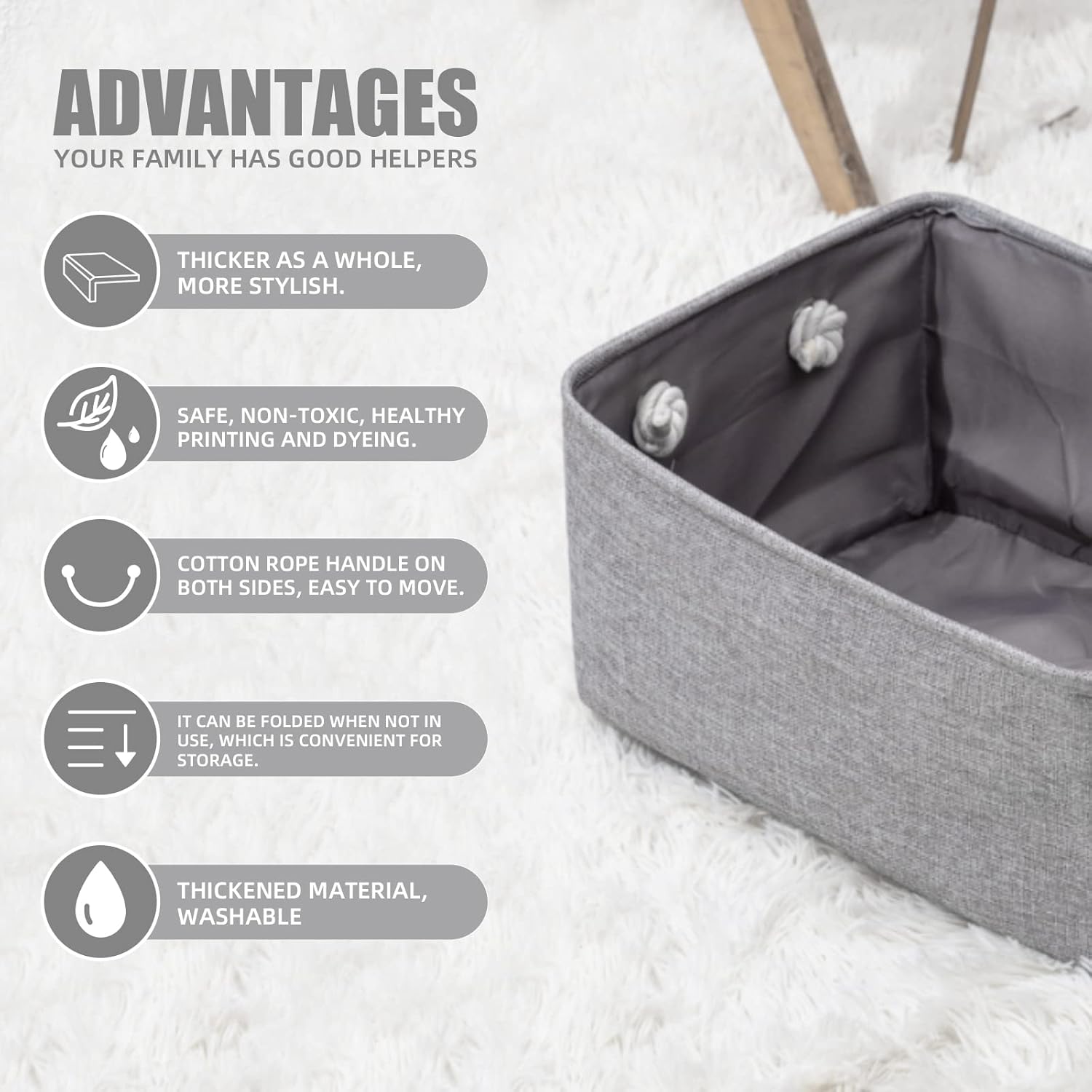 Organizing Fabric Storage Basket Box for Shelves, Nursery, Decorative Baskets(Solid Grey-2 Pack, Small-12.2 * V1188-WSZ-A-2223