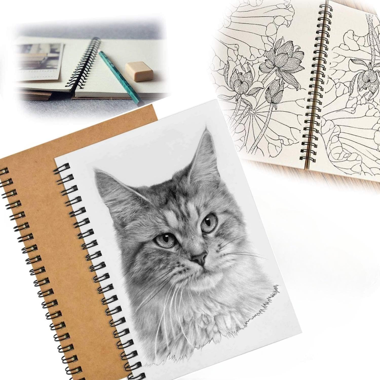 2 Pcs blank Spiral Notebooks, blank page notebook Wirebound Notepads 100 Pages (50 Sheets), 8.25" x 5.7" V1188-WSZ-A-2727