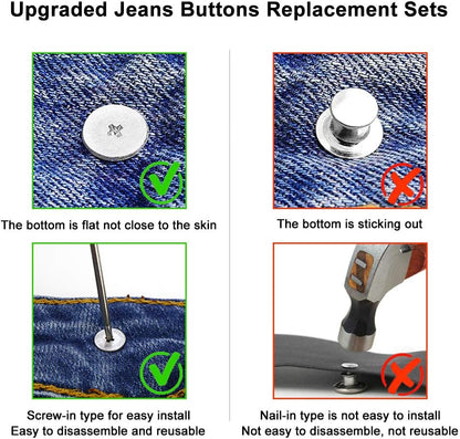 15 Sets Replacement Jeans Buttons, 17mm No-Sew Nailess Removable Metal Jeans Button Replacement Repair Combo V1188-WSZ-A-2733