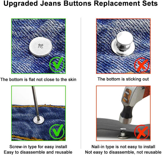 15 Sets Replacement Jeans Buttons, 17mm No-Sew Nailess Removable Metal Jeans Button Replacement Repair Combo V1188-WSZ-A-2733