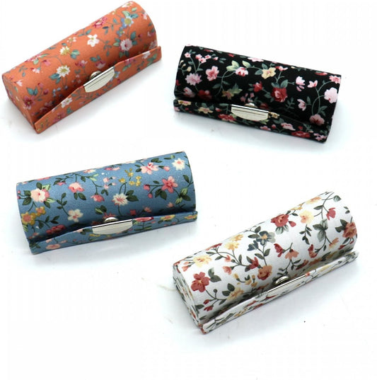 4 Pcs Ladies Floral Lipstick Case Holder with Mirror, Cosmetic Storage Kit Makeup Travel Cases Organizer Bag V1188-WSZ-A-281