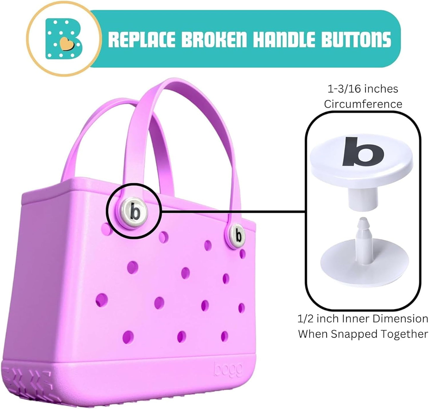4-Pack Replacement Buttons with B for Bogg Bag Handle Strap. V1188-WSZ-A-2867