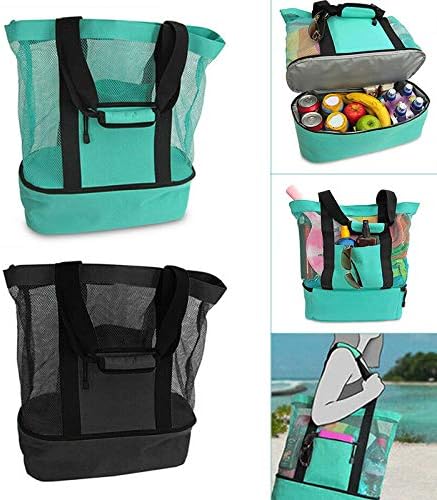 Mesh Beach Tote Bag with Detachable Insulated Beach Cooler Compartment Waterproof Sandproof Picnic Pool Bag, V1188-WSZ-A-377
