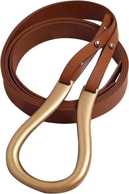 Women's Soft Leather Personality Big Buckle Thin Long Double Layer Waistbands Knotted Belt V1188-WSZ-A-820