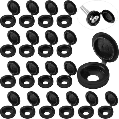 100 Pieces Hinged Screw Cover Caps Plastic Shutter Screw Caps Fold Screw Snap Covers Washer Flip Tops (Black, V1188-WTJ-AM-0008