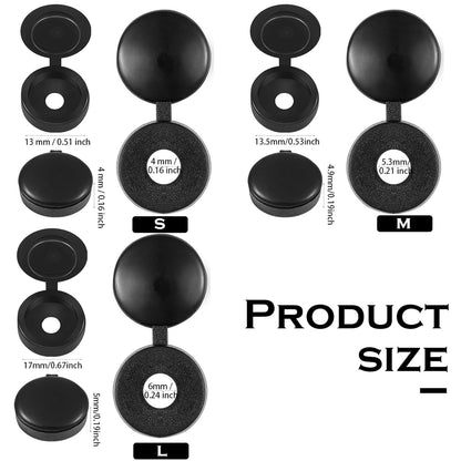 100 Pieces Hinged Screw Cover Caps Plastic Shutter Screw Caps Fold Screw Snap Covers Washer Flip Tops (Black, V1188-WTJ-AM-0008