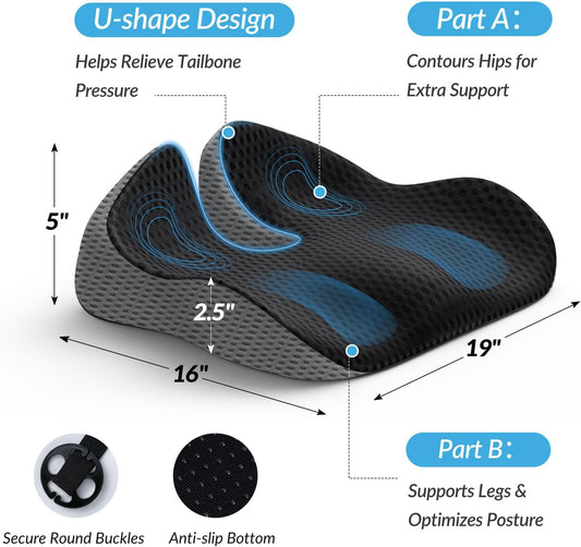Wedge Car Seat Cushion for Driving, Innovative Seat Cushion with Honeycomb Gel & Memory Foam for Enhanced V1188-WTJ-AM-0230