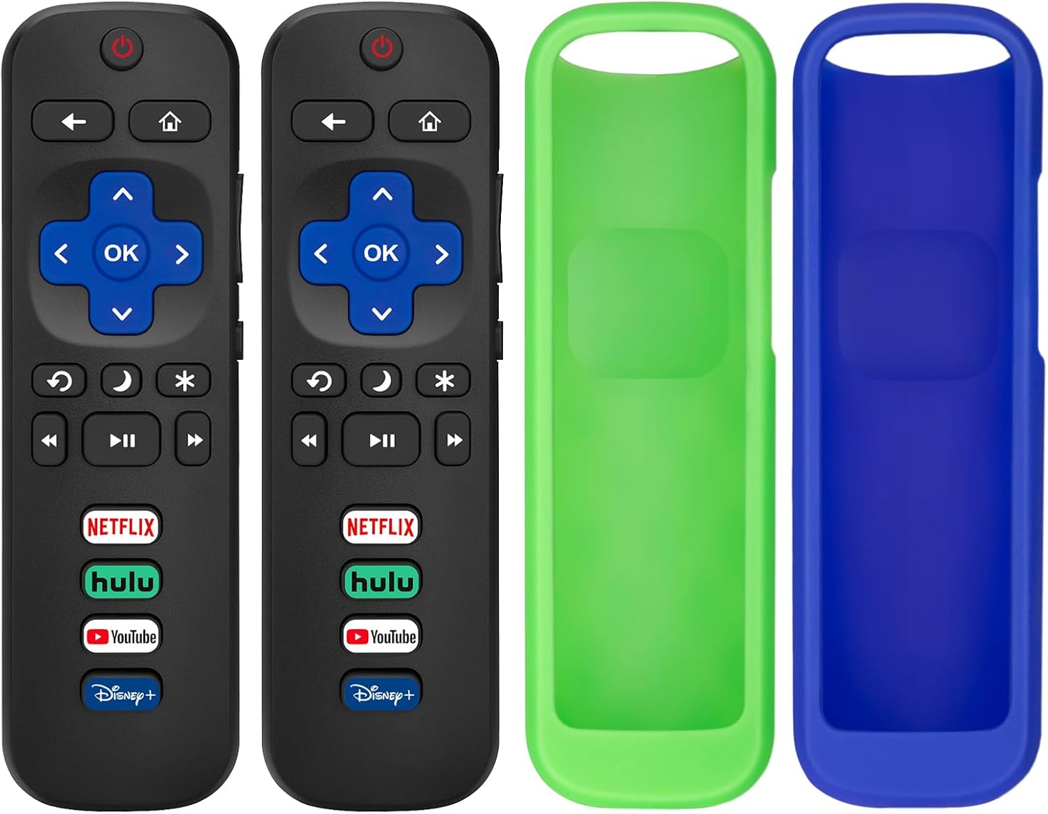 (Pack of 4) 2 Pack Replaced Remote Control only for Roku TV, 2 Pack Remote Control Cover for Roku Remote V1188-WTJ-FR-21030