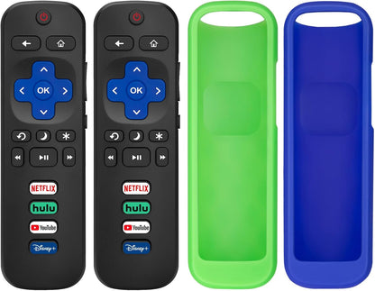 (Pack of 4) 2 Pack Replaced Remote Control only for Roku TV, 2 Pack Remote Control Cover for Roku Remote V1188-WTJ-FR-21030