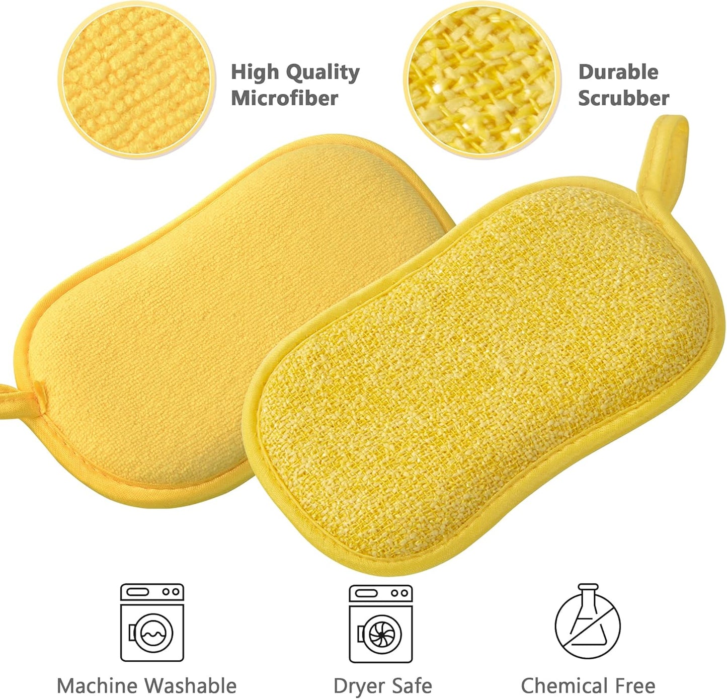 Multipurpose Kitchen Scrub Sponges, Heavy Duty Cleaning Non-Scratch Scrub Sponge, Reusable Microfiber Sponge V1188-WTJ-FR-21096